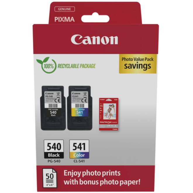 Inktcartridge Canon PG-540 CL-541 zw + kl + papier