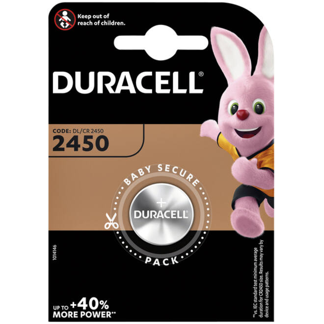 Batterij Duracell knoopcel 1xCR2450 lithium Ø24mm 3V-540mAh