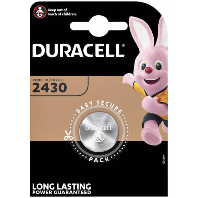 Batterij Duracell knoopcel 1xCR2430 lithium Ø24mm 3V-280mAh