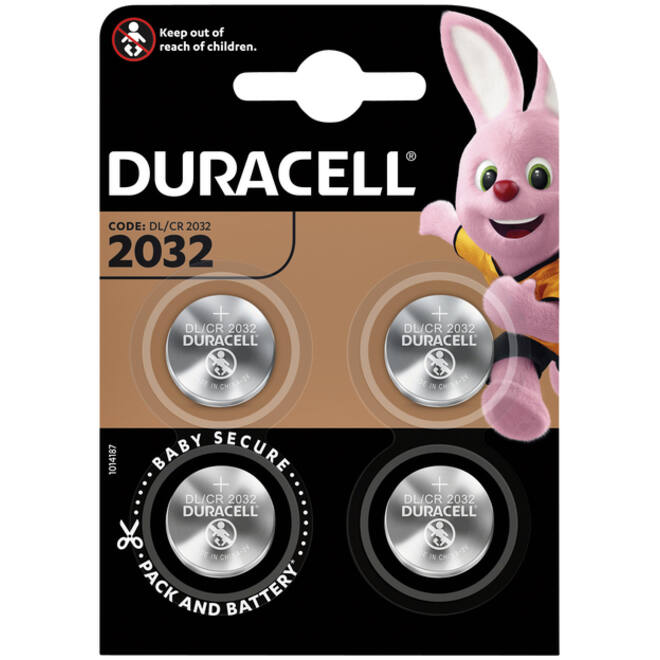 Batterij Duracell knoopcel 4xCR2032 lithium Ø20mm 3V-180mAh