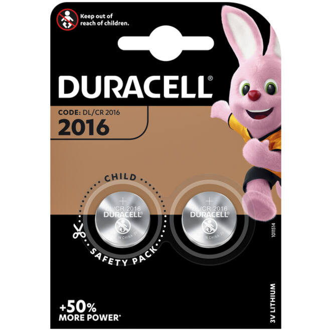 Batterij Duracell knoopcel 2xCR2016 lithium Ø20mm 3V-90mAh