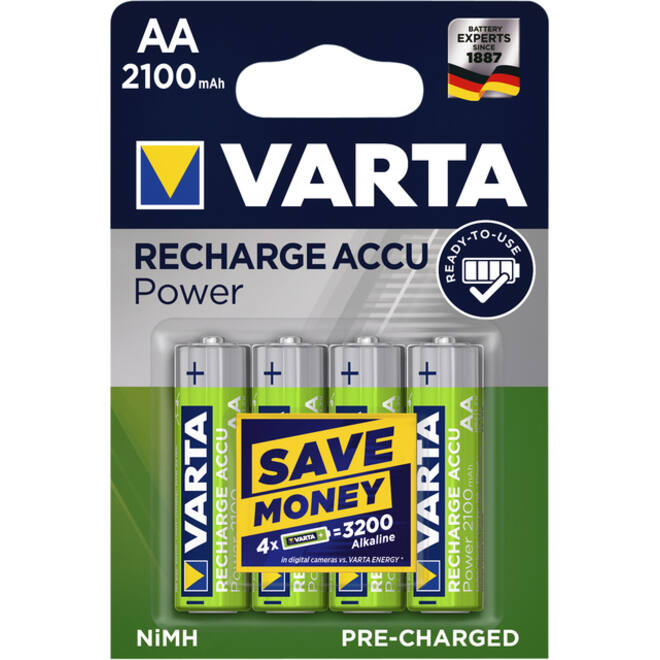 Batterij oplaadbaar Varta 4xAA 2100mAh ready2use