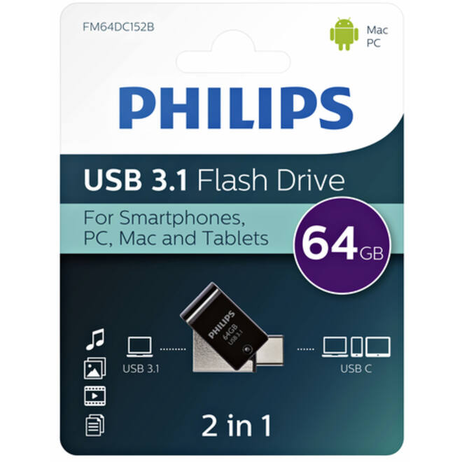 USB-stick 3.1 Philips USB-C 2-in-1 midnight black 64GB
