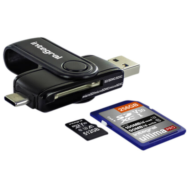 Kaartlezer Integral SD + Micro SD naar 3.1 USB-C USB-A