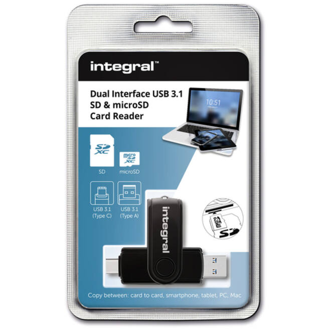 Kaartlezer Integral SD + Micro SD naar 3.1 USB-C USB-A