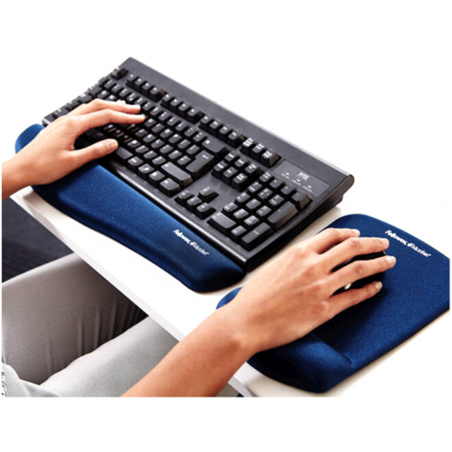 Muismat met polssteun Fellowes Plush Touch blauw