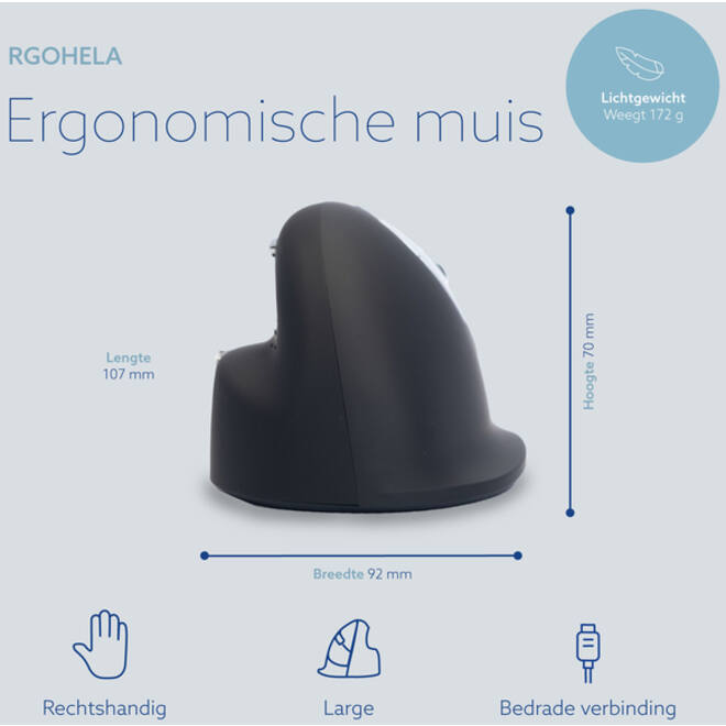 Muis R-Go Ergonomisch HE Break Draad Rechts L