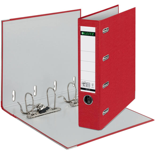 Giro-bank ordner Leitz A4 met dubbele mechaniek 80mm PP rood