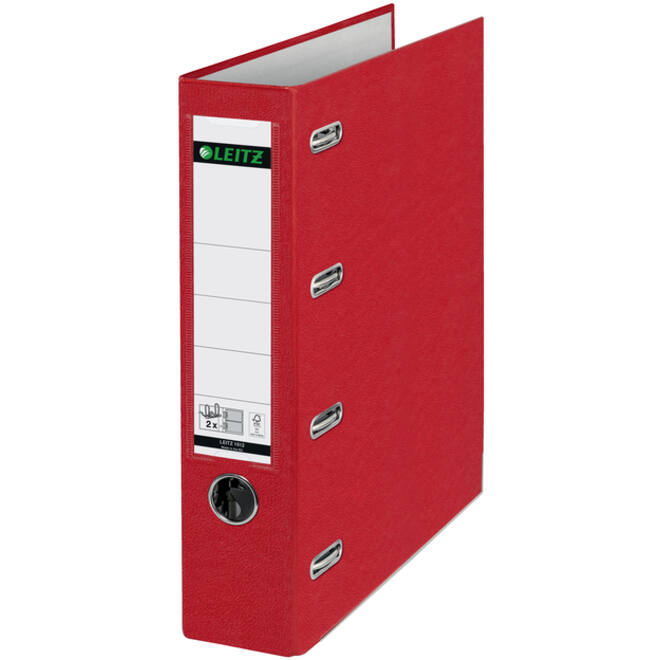 Giro-bank ordner Leitz A4 met dubbele mechaniek 80mm PP rood