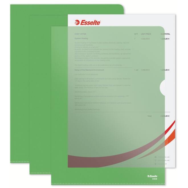 Insteekmap L-model Esselte standaard A4 0.11mm PP groen 100 stuks