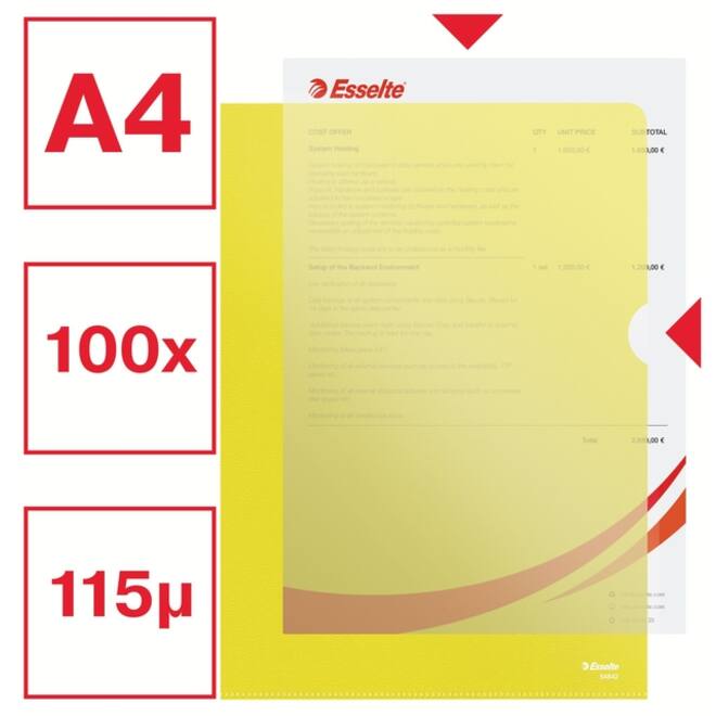 Insteekmap L-model Esselte standaard A4 0.11mm PP geel 100 stuks
