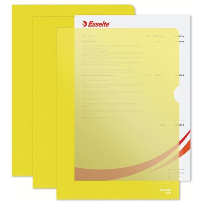 Insteekmap L-model Esselte standaard A4 0.11mm PP geel 100 stuks
