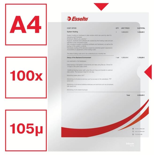 Insteekmap L-model Esselte standaard copy safe 0.11mm PP A4 glashelder 100 stuks