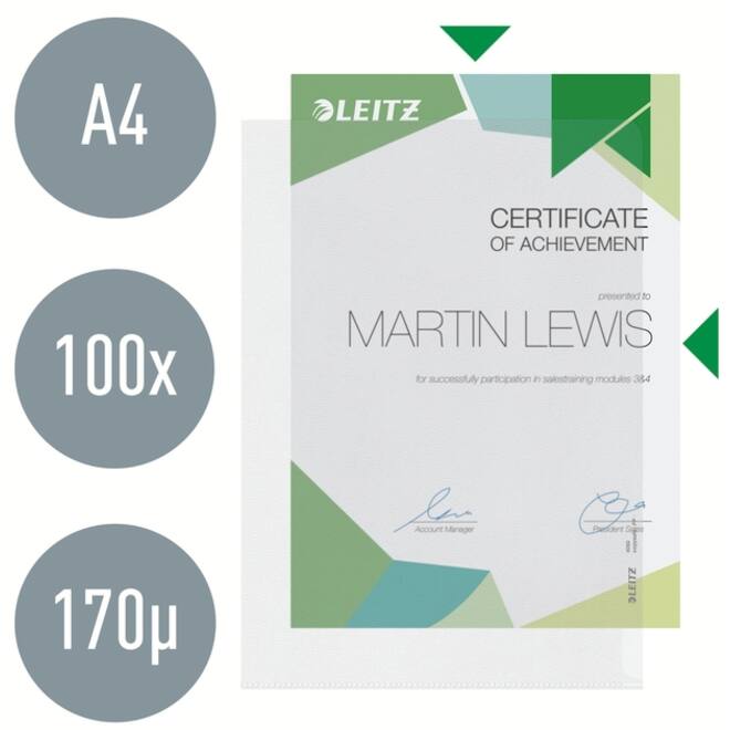 Insteekmap L-model Leitz Premium copy safe 0.17mm PP A4 transparant 100 stuks