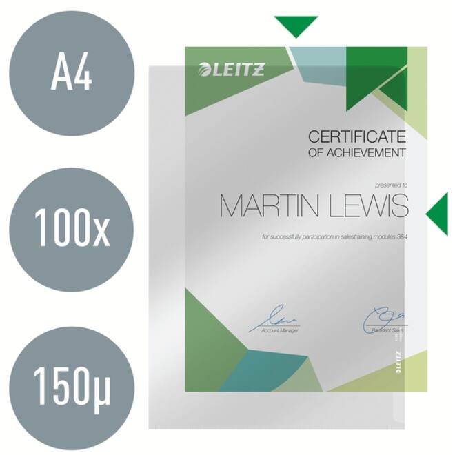 Insteekmap L-model Leitz Premium copy safe 0.15mm PVC A4 glashelder 100 stuks