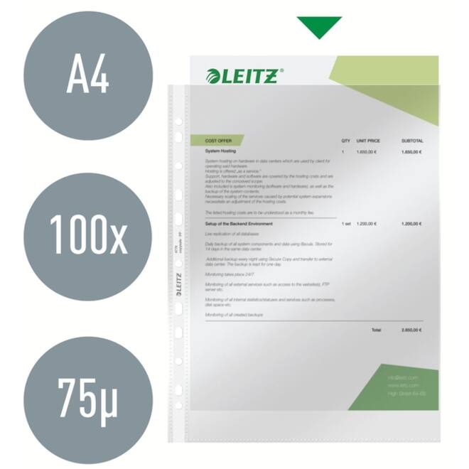 Showtas Leitz Premium standaard copy safe 0.08mm PP A4 transparant 100 stuks