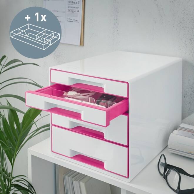 Ladenblok Leitz WOW 4 laden wit/roze