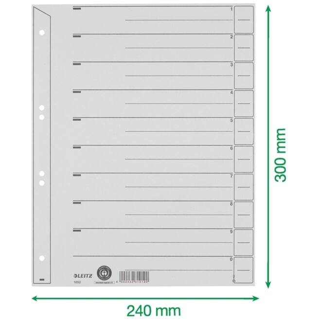 Scheidingsbladen Leitz A4 karton 200gr 6-gaats grijs