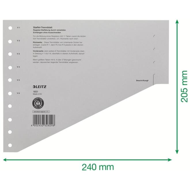 Scheidingsbladen Leitz A4 karton 200gr 11-gaats grijs