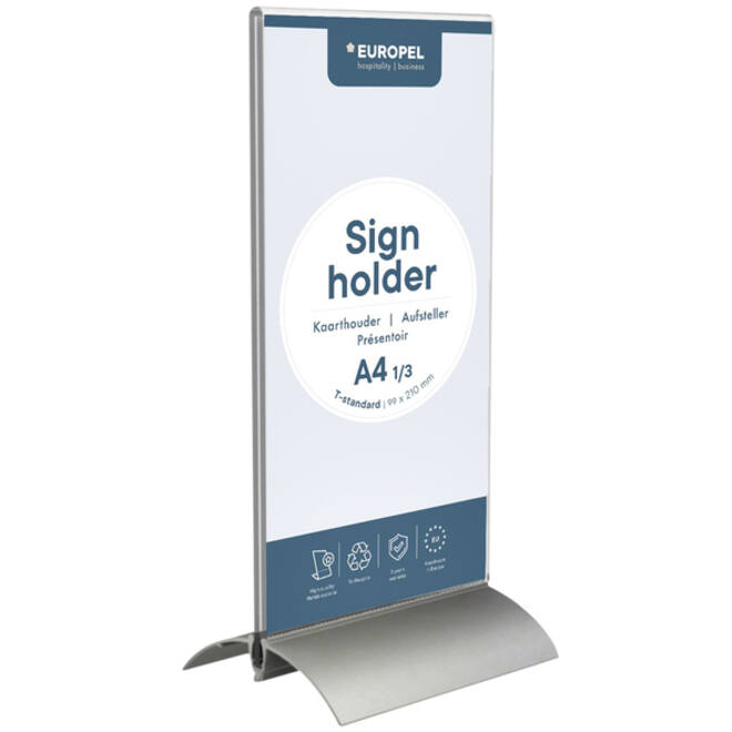 Kaarthouder Europel T-standaard 1/3 A4 staand acryl / aluminium