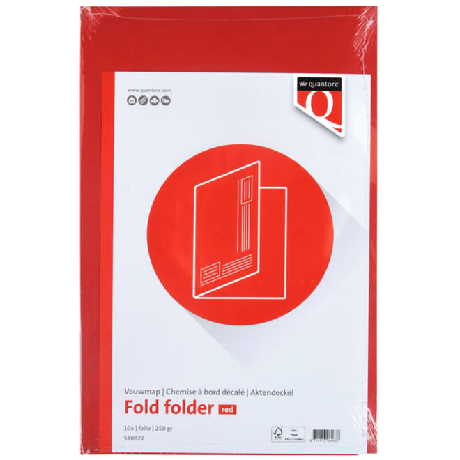 Vouwmap Quantore Folio ongelijke zijde 250gr rood