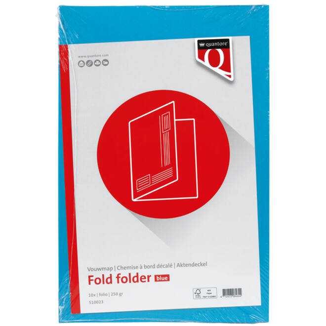 Vouwmap Quantore Folio ongelijke zijde 250gr blauw