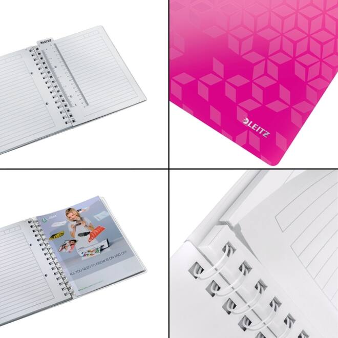 Notitieboek Leitz WOW A5 spiraal PP lijn roze