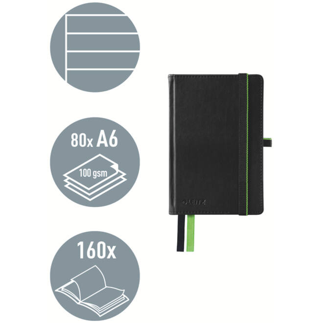 Notitieboek Leitz Complete A6 lijn 160 pagina's 100gr zwart