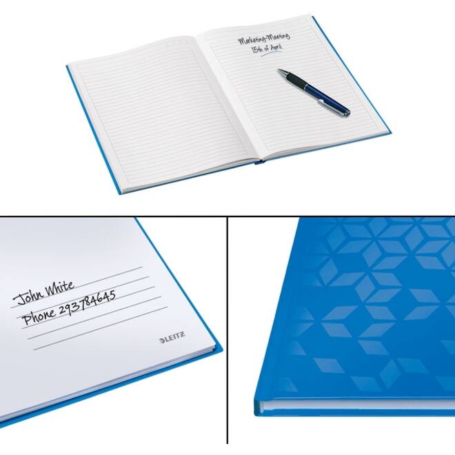 Notitieboek Leitz WOW A4 160blz 90gr lijn blauw