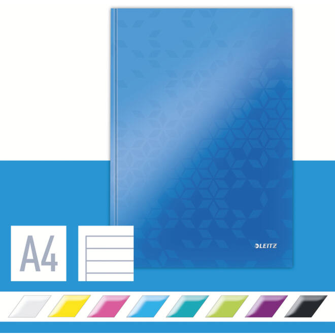 Notitieboek Leitz WOW A4 160blz 90gr lijn blauw