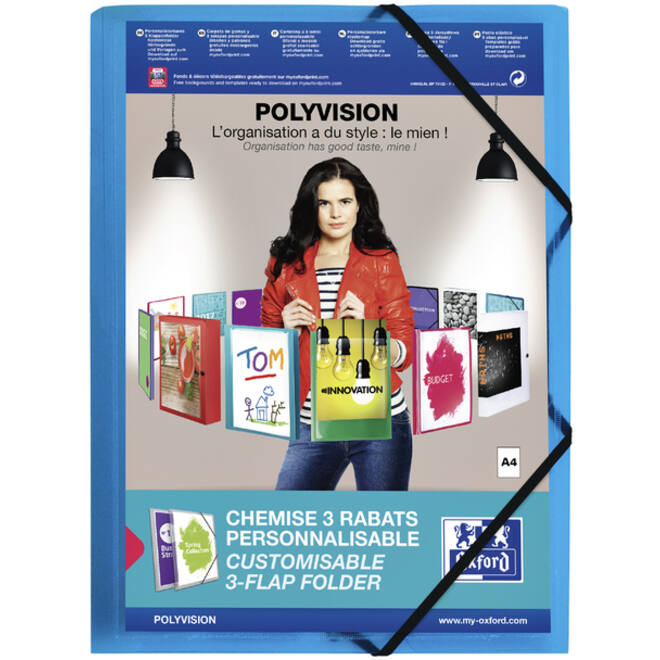 Elastomap Oxford Polyvision A4 met insteektas 3 kleppen PP blauw