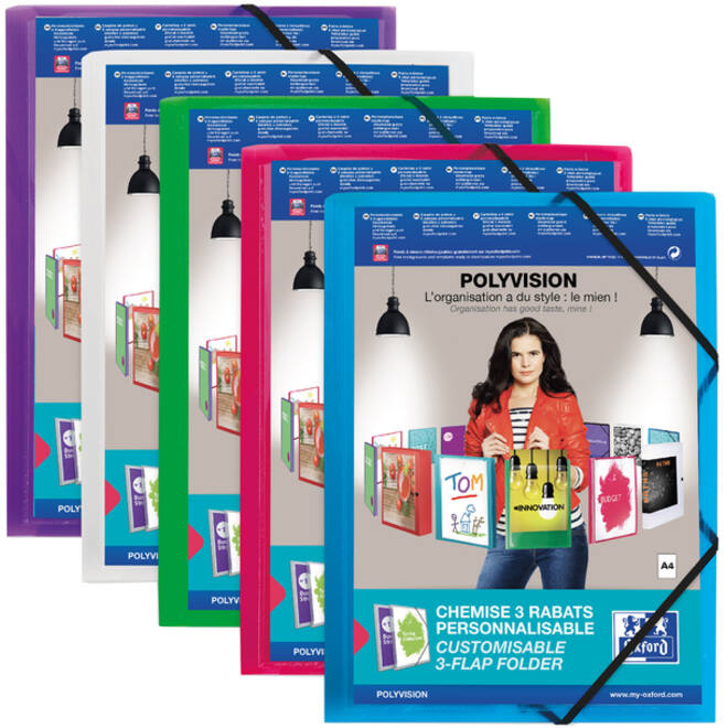 Elastomap Oxford Polyvision A4 met insteektas 3 kleppen PP assorti