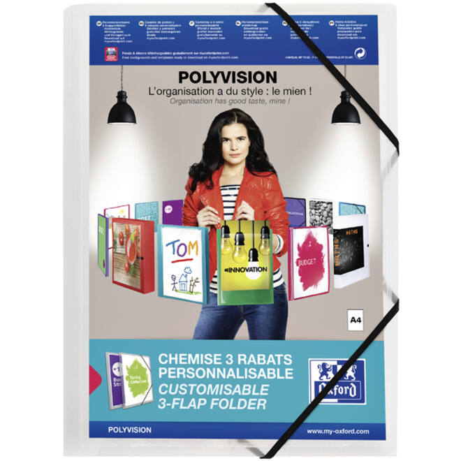 Elastomap Oxford Polyvision A4 met insteektas 3 kleppen PP transparant