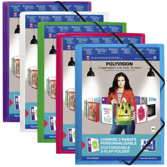 Elastomap Oxford Polyvision A4 met insteektas 3 kleppen PP transparant