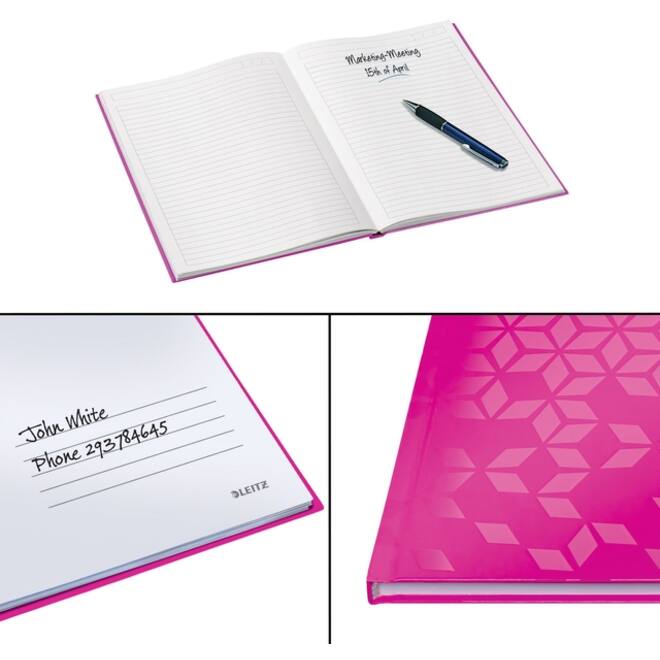 Notitieboek Leitz WOW A5 160blz 90gr lijn roze