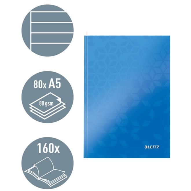 Notitieboek Leitz WOW A5 160blz 90gr lijn blauw