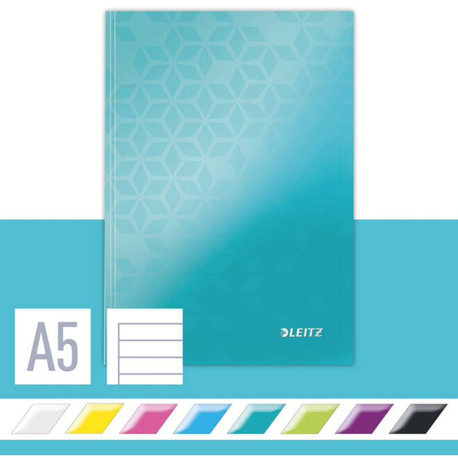 Notitieboek Leitz WOW A5 160blz 90gr lijn ijsblauw
