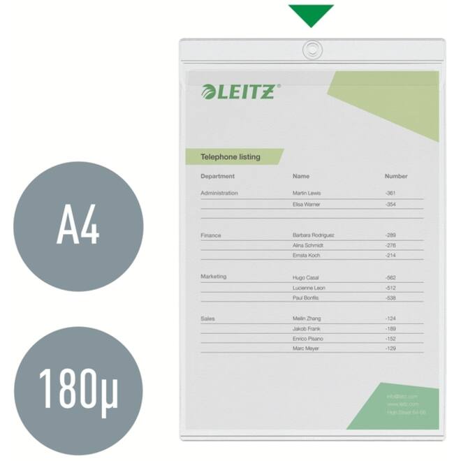 Insteekmap U-model Leitz Premium met ophangoog 0.20mm PVC A4 transparant 50 stuks