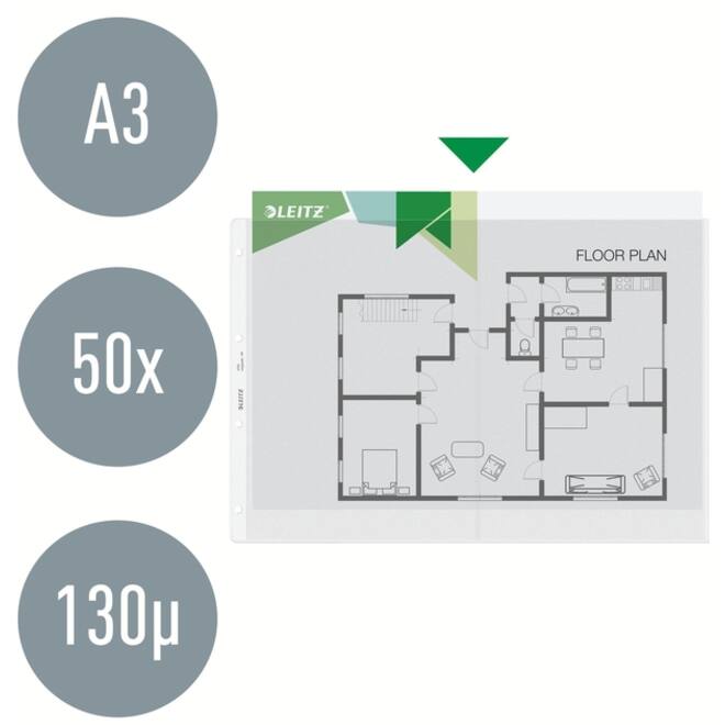 Showtas Leitz Premium copy safe 0.13mm PP A3 landscape transparant 50 stuks