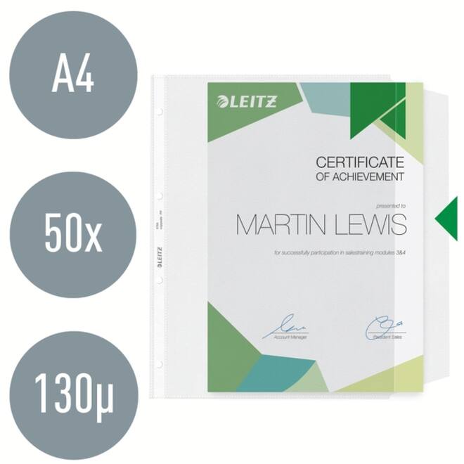 Showtas Leitz Premium met klep copy safe 0.13mm PP A4 transparant 50 stuks