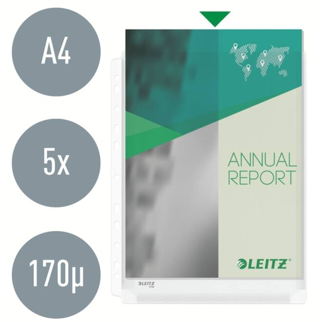 Harmonica showtas Leitz Premium met perforatiestrip 180µ PVC A4 5 stuks glashelder 5 stuks