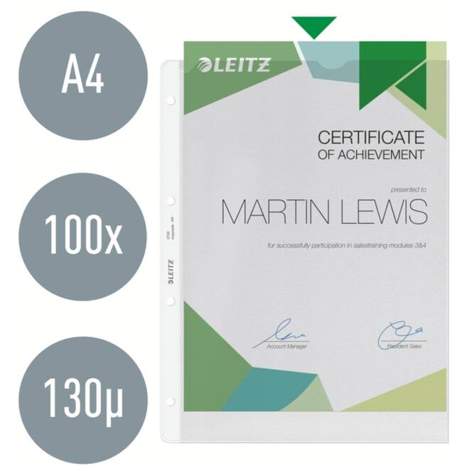 Showtas Leitz Premium copy safe 0.13mm 4-gaats PP A4 transparant 100 stuks