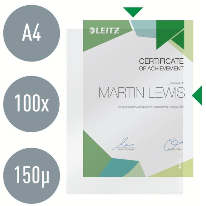 Insteekmap L-model Leitz Premium lasnaad copy safe 0.15mm PVC A4 transparant 100 stuks