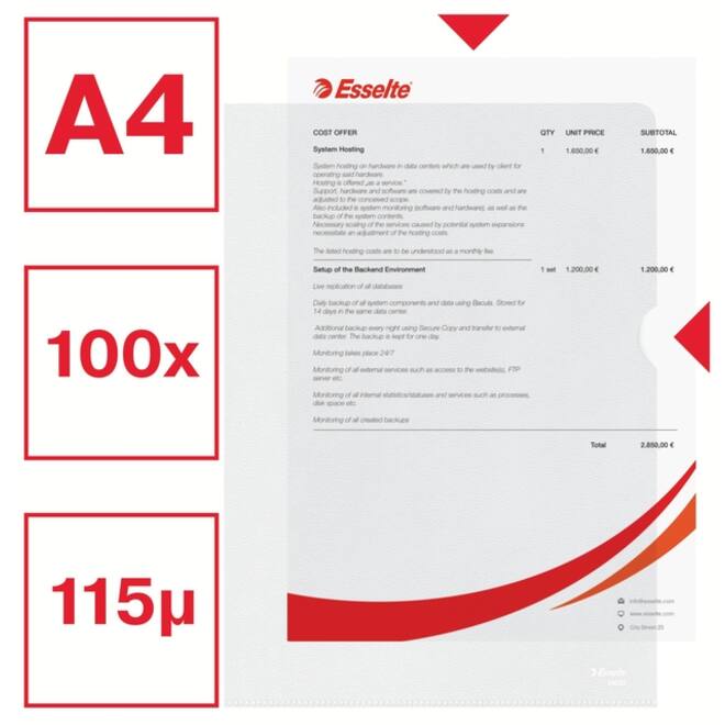 Insteekmap L-model Esselte standaard copy safe PP A4 transparant 100 stuks