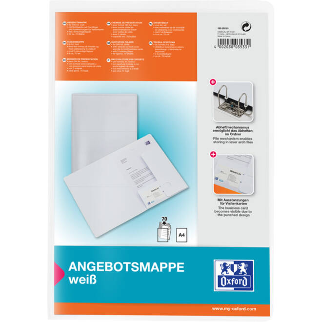 Offertemap Oxford A4 met insteektas 2 kleppen 0.5mm PP wit