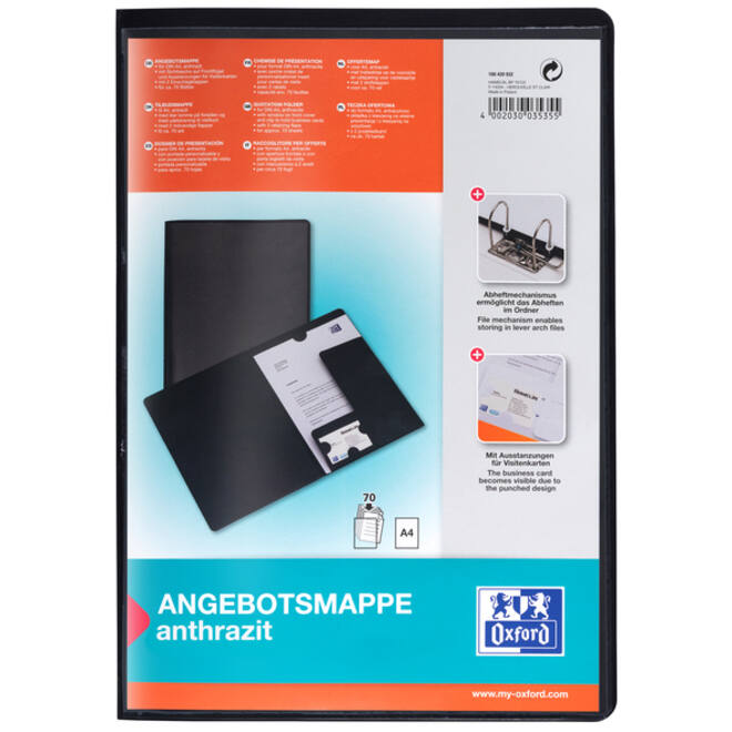 Offertemap Oxford A4 met insteektas 2 kleppen 0.5mm PP zwart
