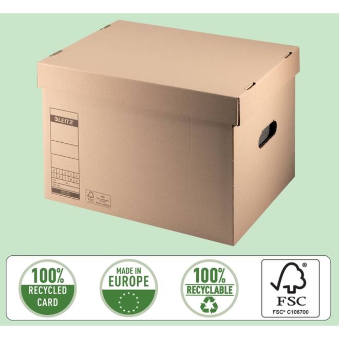 Archief- en transportdoos met deksel Leitz Premium 335x280x440mm natuurbruin