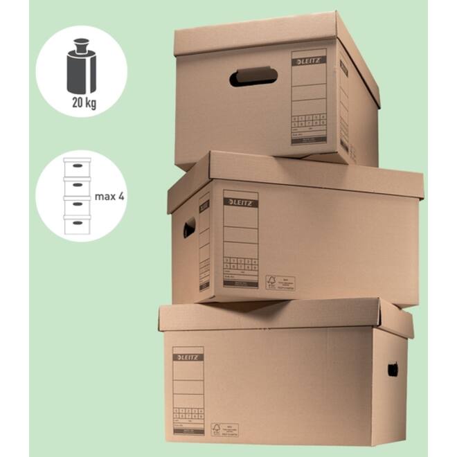 Archief- en transportdoos met deksel Leitz Premium 335x280x440mm natuurbruin