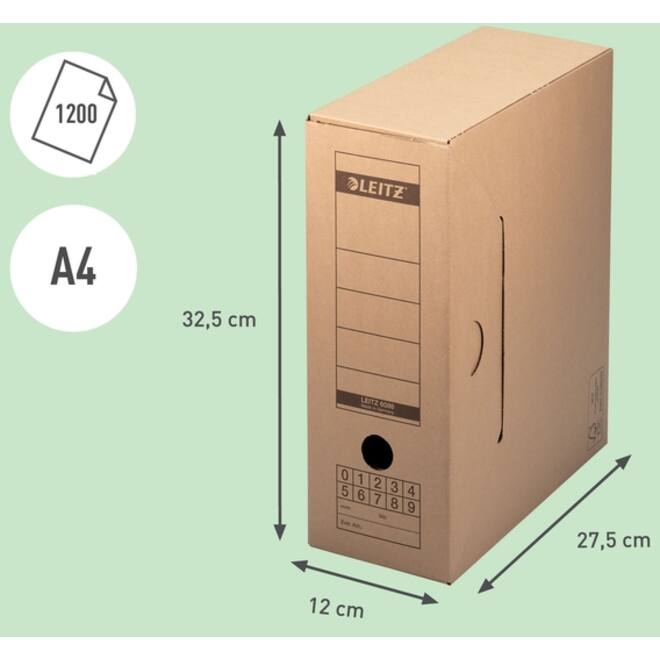Archiefdoos met deksel Leitz Premium 120x275x325mm natuurbruin