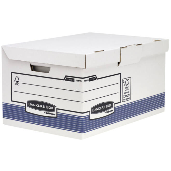 Archiefdoos Bankers Box System fold flip top maxi wit blauw
